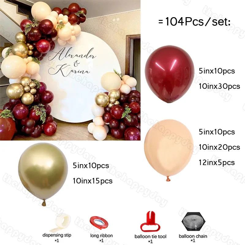 Kit de guirlande de ballons rouge vin bordeaux, arc de ballons en or rouge, guirlande de ballons de noël, décor de noël, décor de saint-valentin
