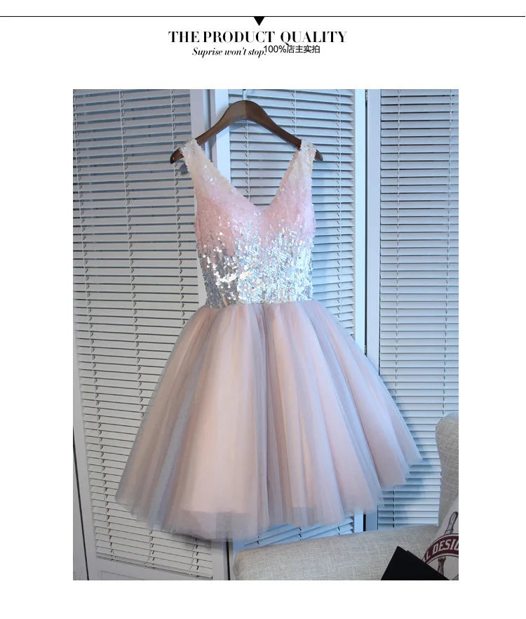 F2122 Customized Short Cocktail Party Dress Girl Graduation Robe 2025 Sweet Memory Colorful Sequined Mesh Tulle Prom Dresses