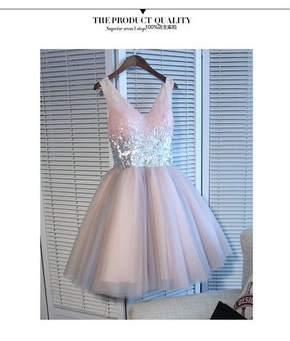 F2122 Customized Short Cocktail Party Dress Girl Graduation Robe 2025 Sweet Memory Colorful Sequined Mesh Tulle Prom Dresses