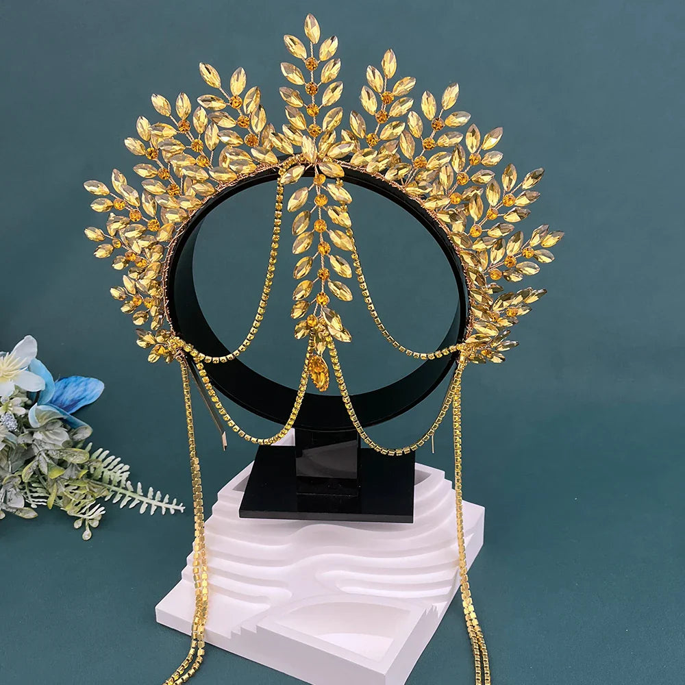 Serre-tête de mariée DZ131, accessoires pour cheveux de mariage, strass, coiffe pour femme, cristal jaune, serre-tête pour banquet, bandeau de fête