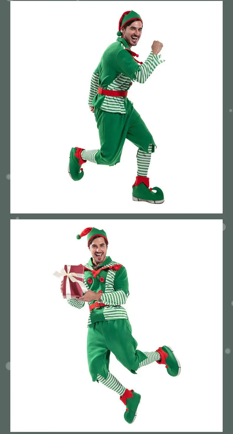 Christmas Outfits Men Striped Christmas Elf Cosplay Costume Xmas Performance Dress Up Festival Party Stage Fancy Dress New