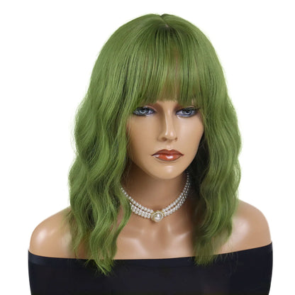 Synthetic Hair Blonde Short Curly Bob Wigs with Bangs Yellow Lolita Cosplay Wig for Women Daily Party Cosplay Heat Resistant