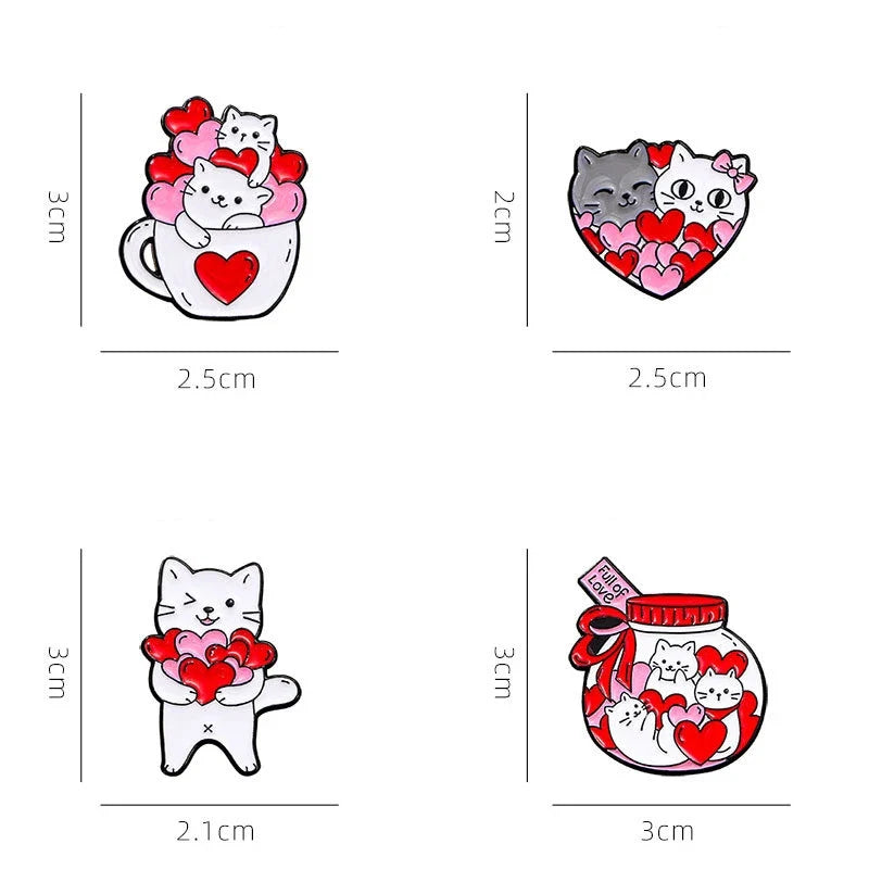 Broche en émail chat de dessin animé mignon, 4 pièces, Animal créatif, cadeau de saint-valentin, épingle à revers, Badge, sac à dos, vêtements, accessoires de chapeau