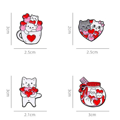 Broche en émail chat de dessin animé mignon, 4 pièces, Animal créatif, cadeau de saint-valentin, épingle à revers, Badge, sac à dos, vêtements, accessoires de chapeau