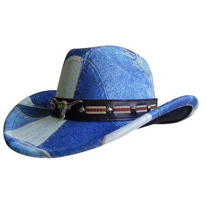 Ethnic Style Cowboy Hat Fashion Chic Unisex Solid Color Jazz Hat With Bull Shaped Decor Western Cowboy Hats