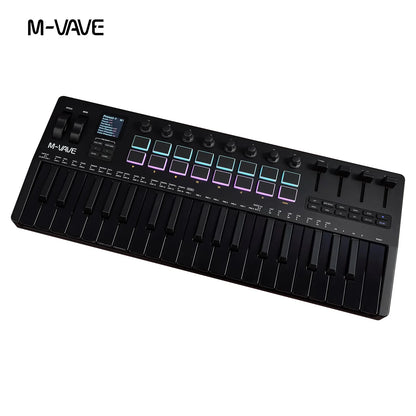 Clavier MIDI M-VAVE All Black PRO 37 touches, 16 tampons RGB, 4 faders, 8 encodeurs, moteur de synthétiseur FM DX-7 intégré, 5 couleurs en option