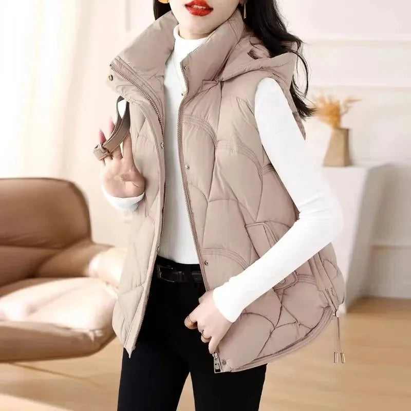 Doudoune Sans Manches en Coton Femme Automne Et Hiver 2025 Nouvelle Mode Vêtement d'Extérieur Doux Mince Gilet Manteau Femme Contraste de Couleurs