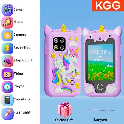 Téléphone intelligent pour enfants Filles Garçons Jouets Téléphone portable Double appareil photo Lecteur de musique 17 jeux Téléphone d'apprentissage pour tout-petits Cadeaux d'anniversaire