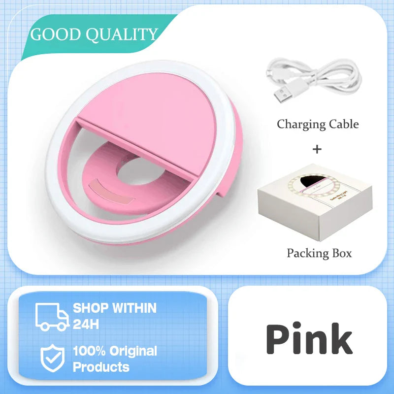 Mini Anneau Lumineux LED Rechargeable, Éclairage à 3 Niveaux, pour Téléphone, Tablette et Ordinateur Portable