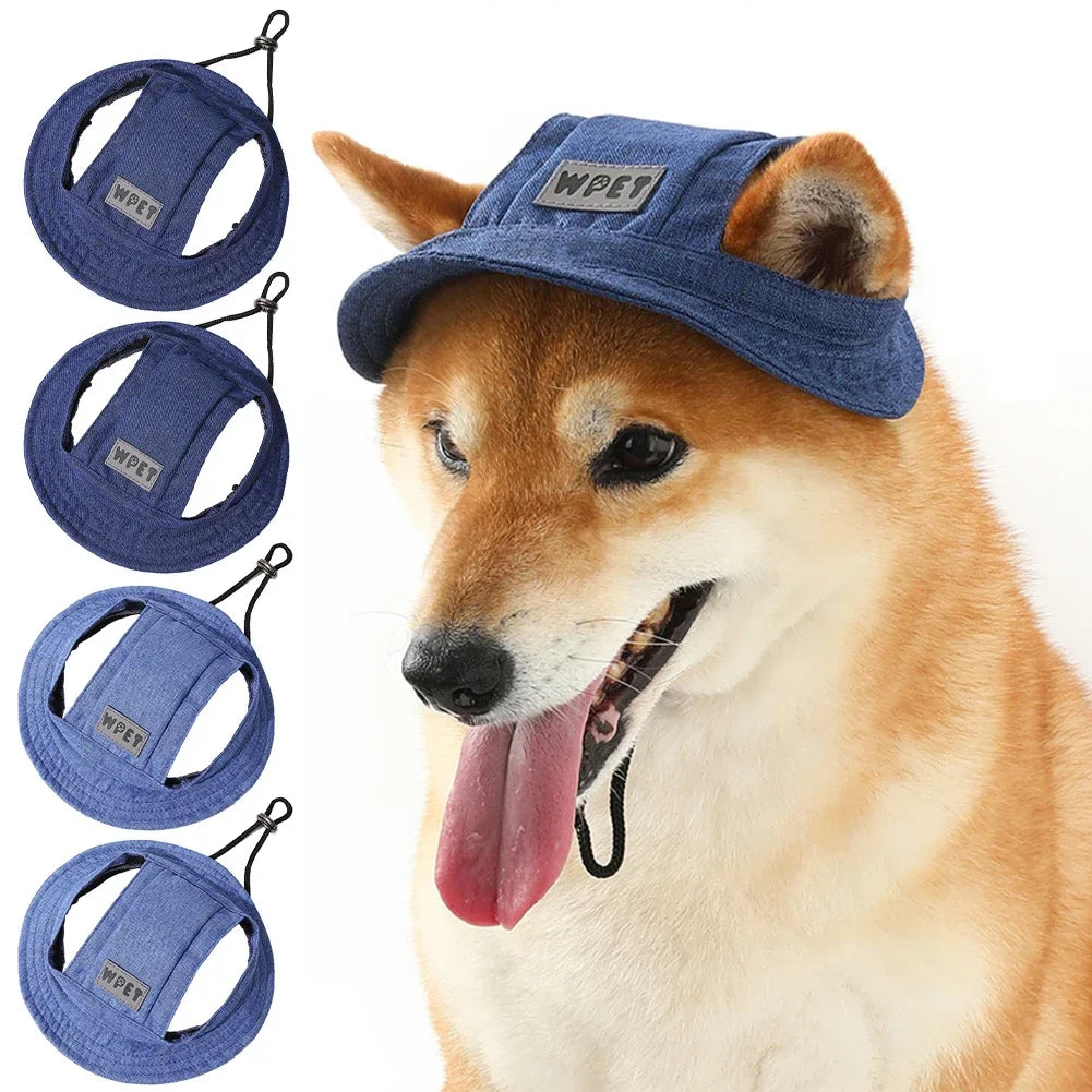 Adjustable Summer Pet Hat, Sun Protection Leak Ear Puppy Linen Cowboy Hat Sun Cap Visor Cute Outdoor Sports Hat for Cat