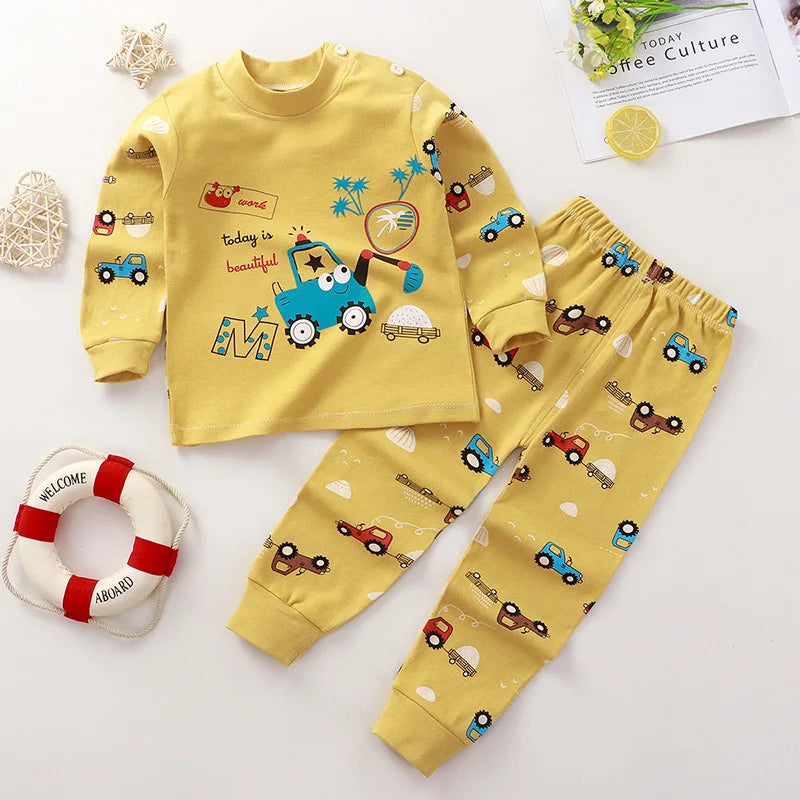 Autumn Winter Baby Pajamas Set – Long Sleeve Cotton Sleepwear for Boys Kids Homewear Outfit for Comfortable Sleeping