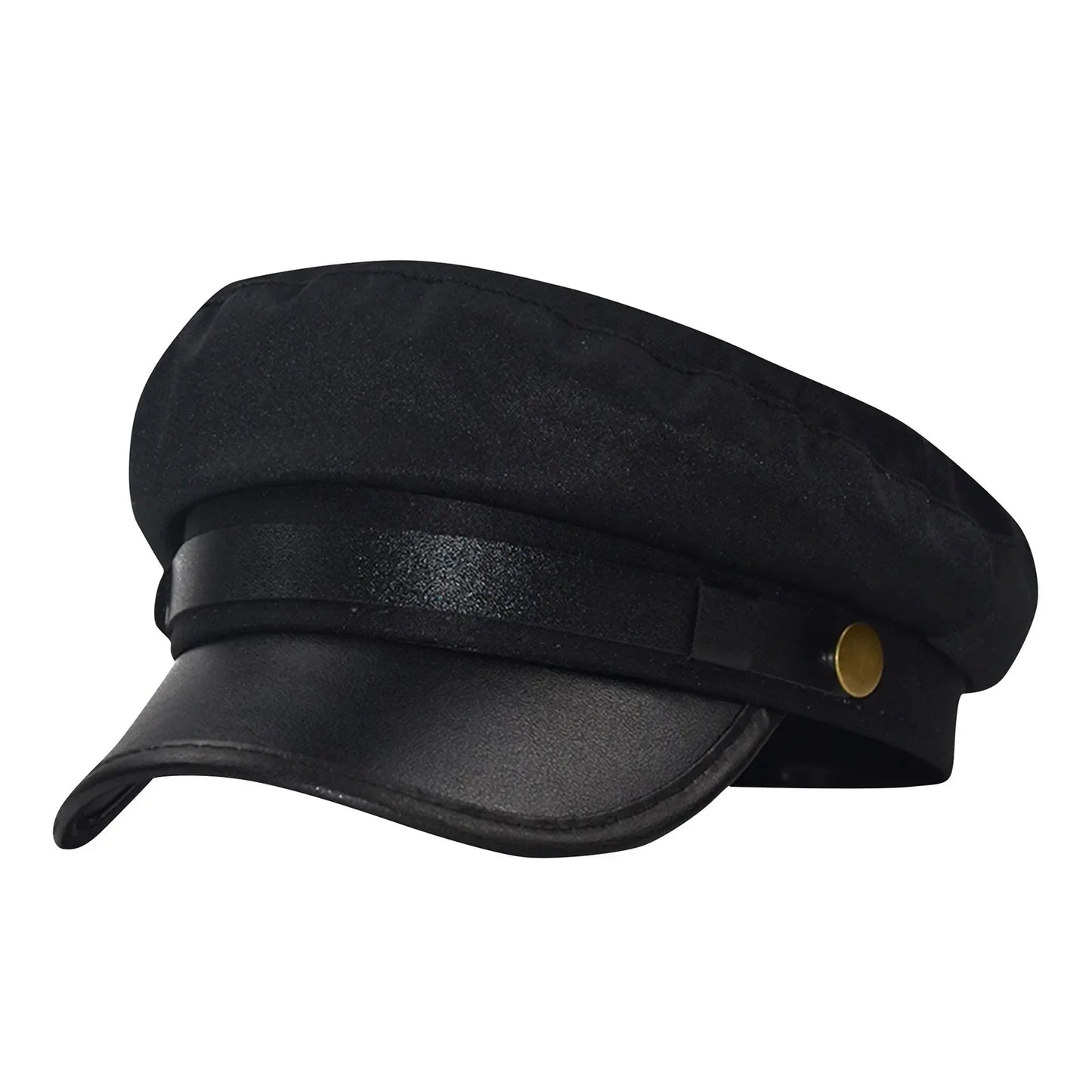 PU Leather Unisex Cycling Caps, Women Men Autumn Sailor Hat Black, Travel Student Hat, Flat Top Captain Hat