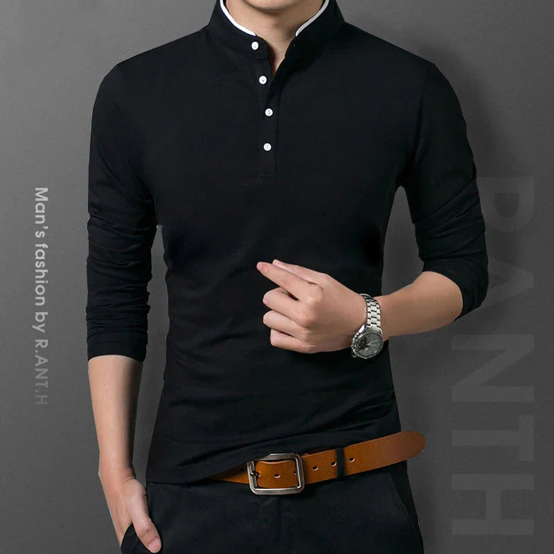 Polo à manches longues pour hommes, style décontracté et chic, idéal pour l'été, confortable et respirant, parfait pour les occasions formelles.