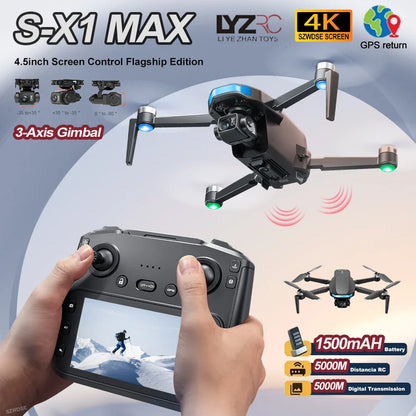 S-X1 MAX Drone GPS 4K professionnel HD EIS Caméras 3 axes Cardan aérien sans balais Écran 4.5" 5G WIFI FPV Drones RC Quadricoptère