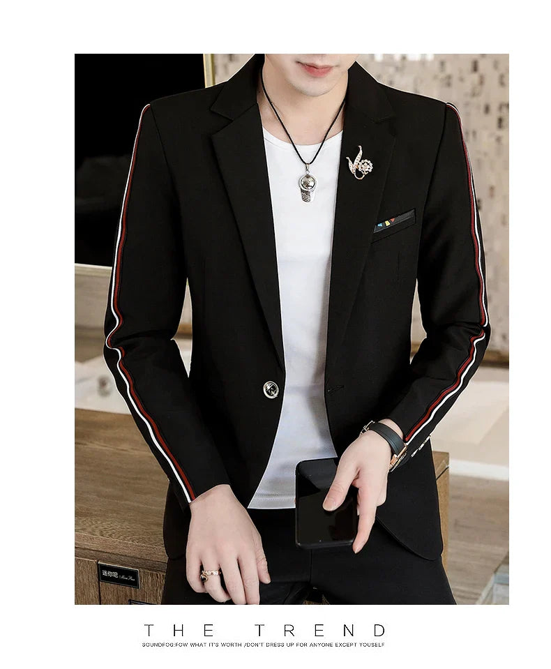 Men's Slim Fit Two-Piece Set Spring Fashion Korean Style Suit And Trousers Ensemble High-Quality Trendy Clothing for 2024