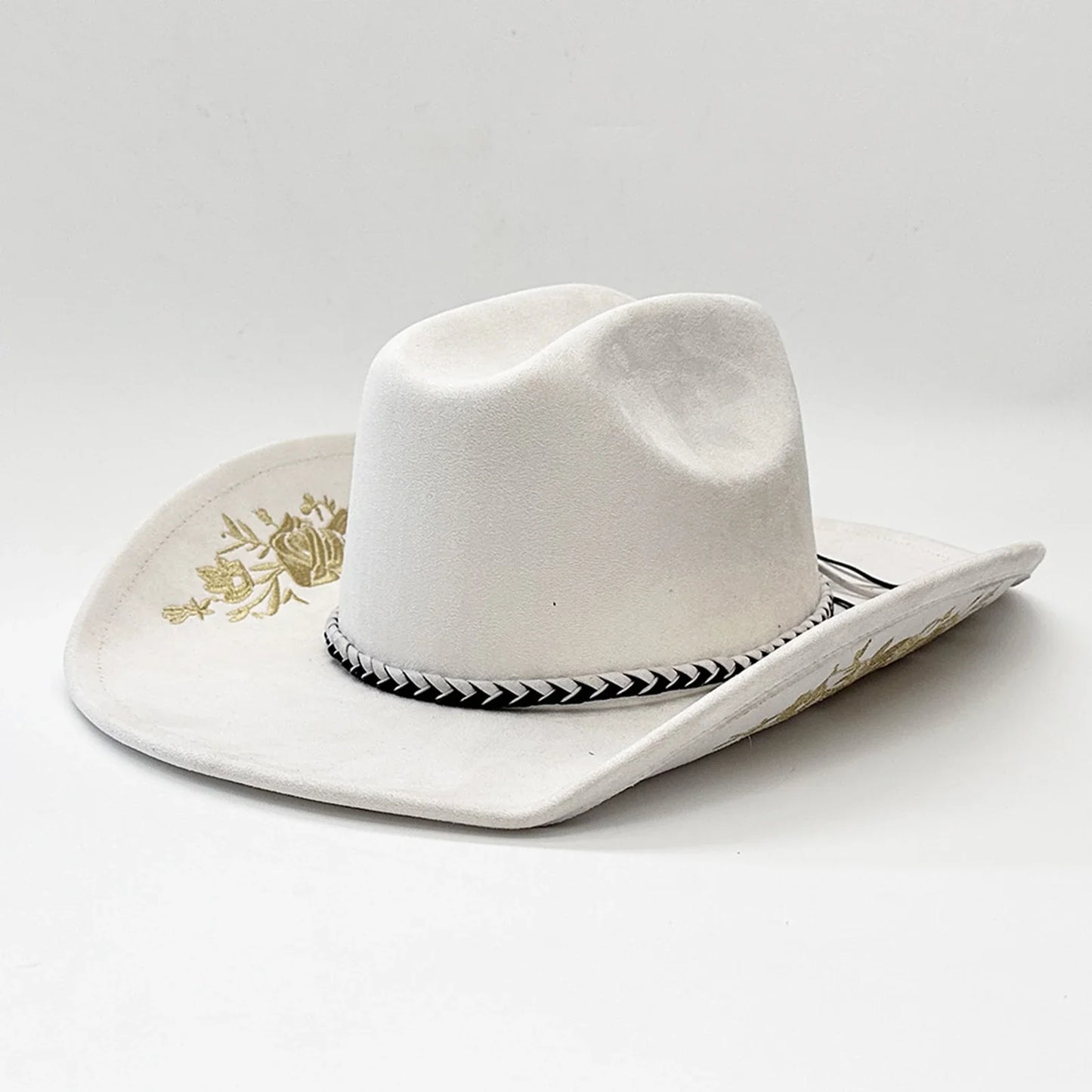 Retro Suede Cowgirl Hat for Women and Men, Floral Embroidery Wide Brim Western Cap Jazz Hat Cowboy Hats