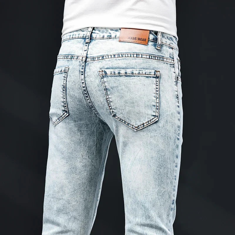 2024 New Skinny Jeans Men Vintage Fashion Snowflake Washed Classic Slim Skinny Elastic Male Casual Denim Trousers