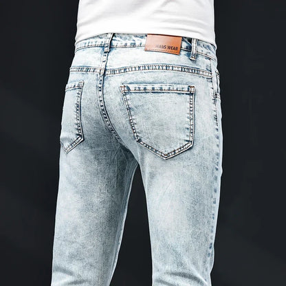 2024 New Skinny Jeans Men Vintage Fashion Snowflake Washed Classic Slim Skinny Elastic Male Casual Denim Trousers
