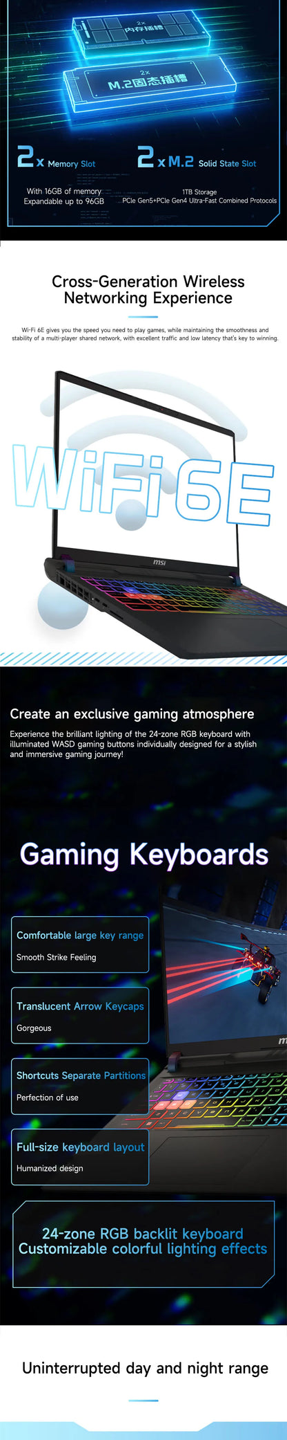 2025 MSI Vector 16 HX AI Gaming Laptop 16 Inch 2.5K 240Hz IPS Screen Notebook Ultra 9-275HX 64GB 4TB RTX5080 Netbook Computer PC