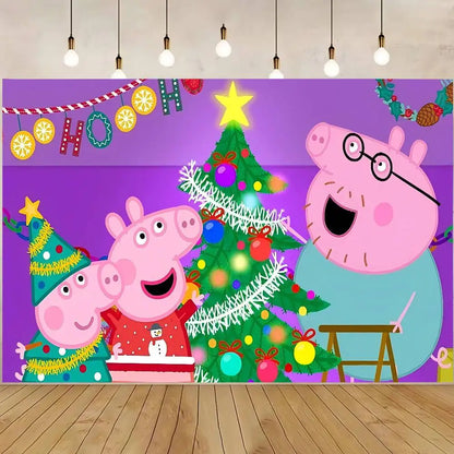 Cute P-PEPPAS PIG Photography Backgrounds For Kids Birthday Party Children Portrait Photo Backdrops