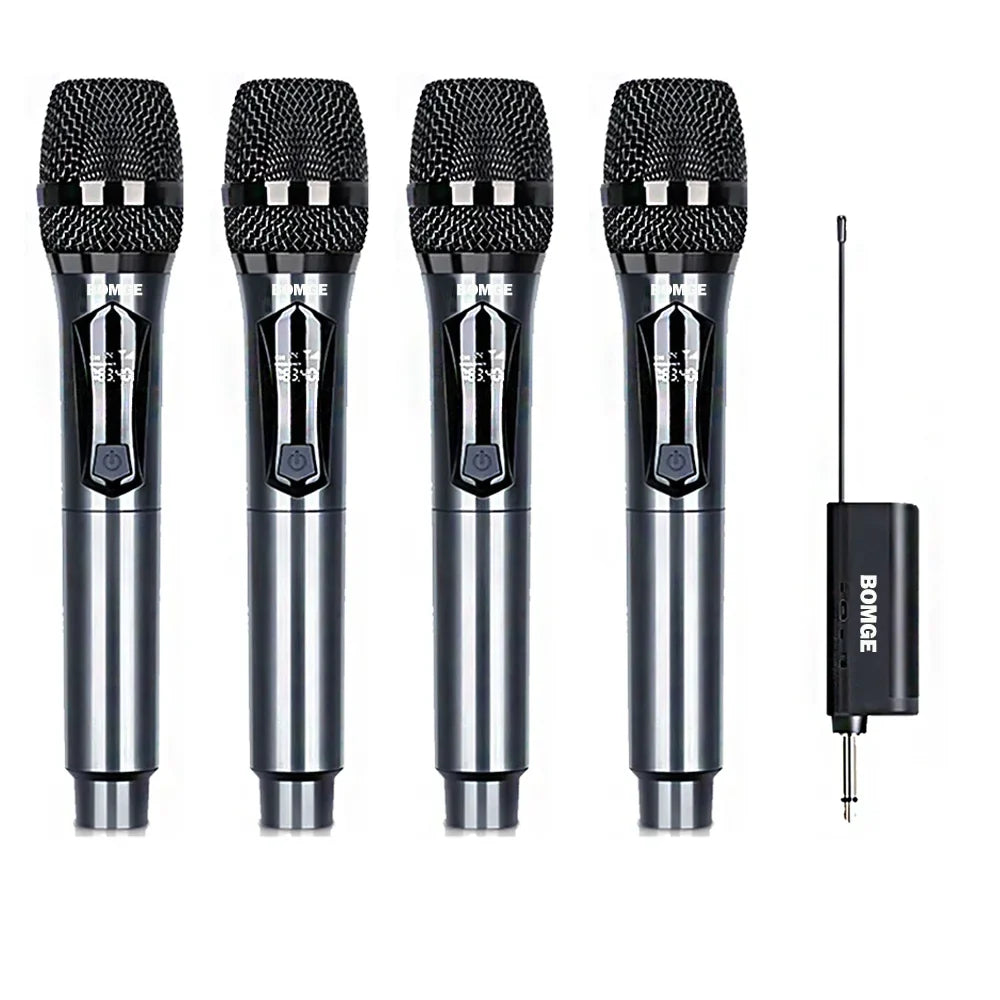 BOMGE Microphone à main sans fil, système de micro dynamique double sans fil avec récepteur Rechargeable 1800MAh pour karaoké