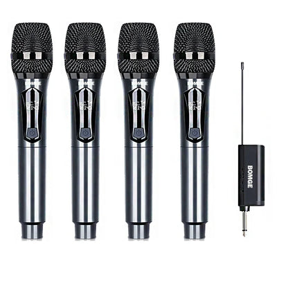 BOMGE Microphone à main sans fil, système de micro dynamique double sans fil avec récepteur Rechargeable 1800MAh pour karaoké