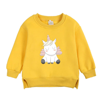 2024 Sweat-shirt polaire Licorne pour enfants, automne, 6 mois-7 ans, col rond, dessin animé, vêtements pour adolescents, garçons et filles, tenues de sport décontractées, costume