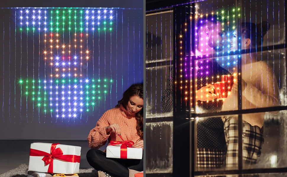 Rideau lumineux Led intelligent, guirlande du nouvel an, guirlande lumineuse féerique RGB, affichage du changement de musique, pour fenêtre, décoration de salle de noël
