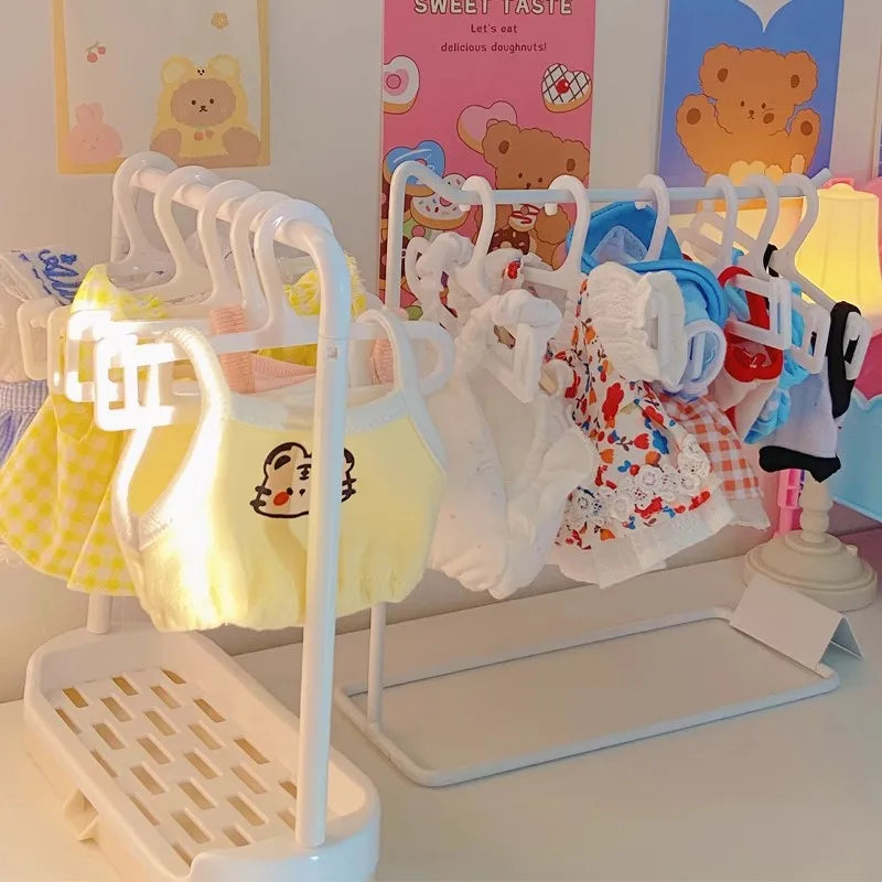 Plastic Doll Clothes Rack Miniature Dollhouse Furniture Toy Cosplay Closet Organizer for 15/20cm Cotton Doll Playing House Gift