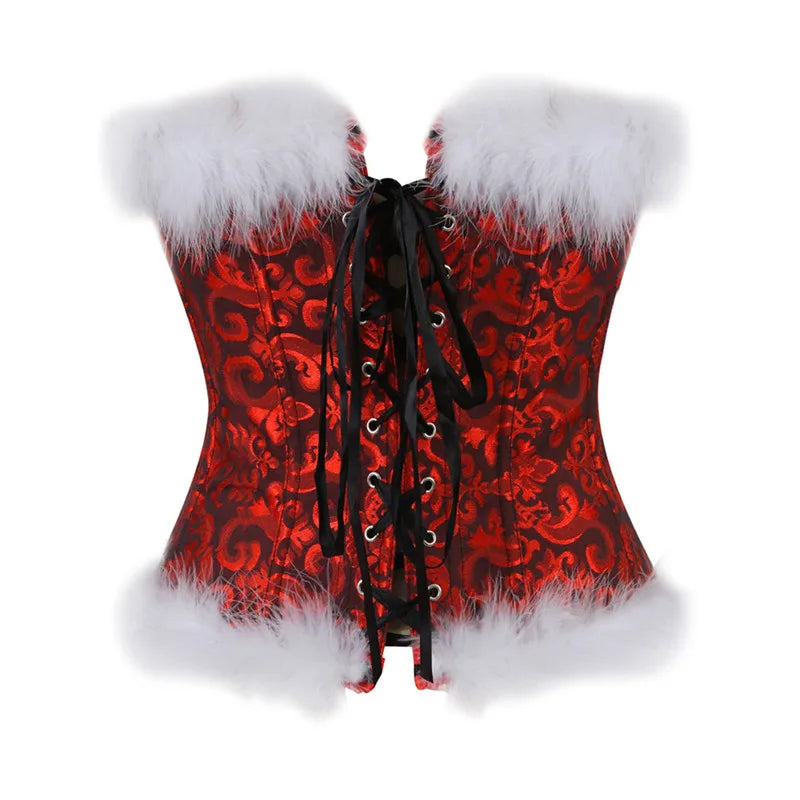 Christmas Santa Corsets and Bustiers Top Shapewear Lingerie Burlesque Feather Corselet Plus Size Overbust Women's Sexy Corset