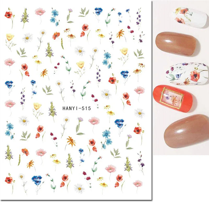 3d Nail Art Stickers Winter Autumn Golden Leaves Red Roses Flowers Decals For Nails Decoration Manicure Salon Beauty