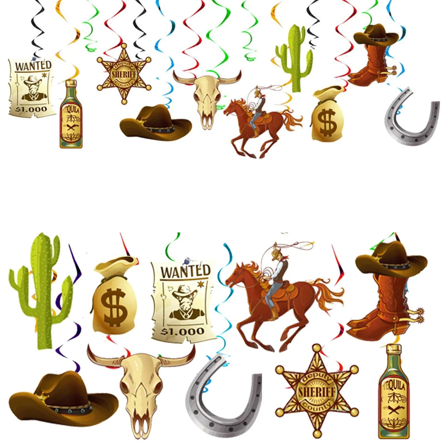 Wild Western Cowboy Party Swirls Streamers Western Theme Birthday Hanging Banner Photography Backdrop Western Cowboy Party Decor