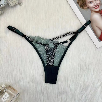 String personnalisé pour femmes, culotte en dentelle découpée, string personnalisé, lettres en strass, sous-vêtements, cadeau de saint valentin, nouvelle collection
