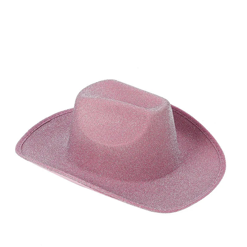 Chapeau de cowboy composite EVA rose en jean doré pour fête d'Halloween Chapeau de cowboy à paillettes d'Halloween