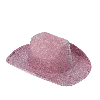 Chapeau de cowboy composite EVA rose en jean doré pour fête d'Halloween Chapeau de cowboy à paillettes d'Halloween