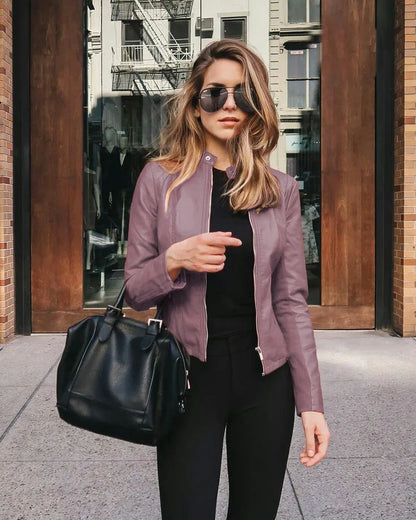 Women Pu Jacket Vintage Streetwear Stand Collar Zipper Leather Moto Biker Coats Punk Casual Female Tops Spring Short Outerwear