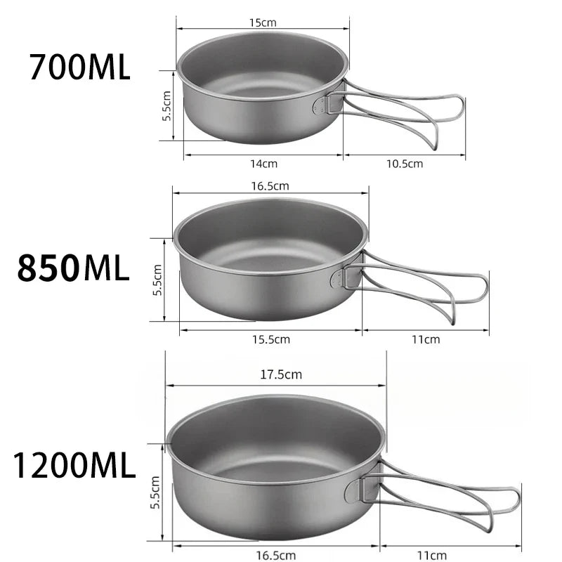 Vaisselle de Camping en plein air, ensemble d'ustensiles de cuisine en titane, marmite, poêle à frire avec poignées pliables, pique-nique cuisine randonnée Trekking