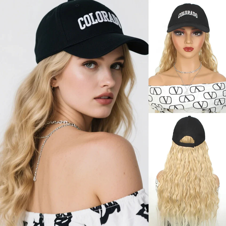 LUPU Synthetic wigs for women22 "baseball cap all-in-one long wavy wig, Perfect for Halloween, Parties, and Special Occasions
