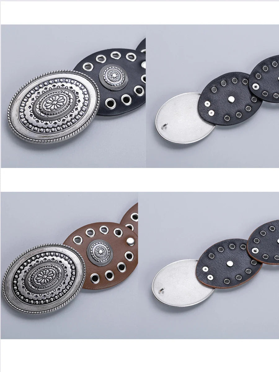 Ceinture creuse ovale en polyuréthane avec œillets, style cow-girl/cowboy, pour femmes, accessoire de décoration de taille rétro, gaine sur vêtements.
