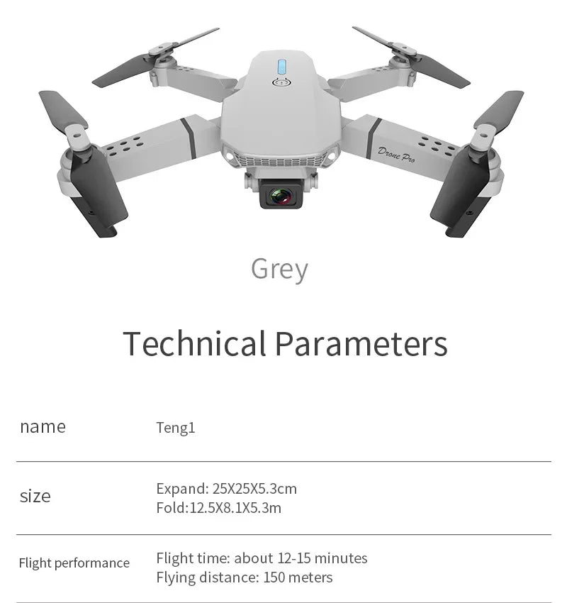 Drone FPV WiFi E88 Pro 2025 – Caméra simple/double 4K/1080P, HD grand angle, maintien d'altitude, jouet d'hélicoptère RC quadrirotor pliable
