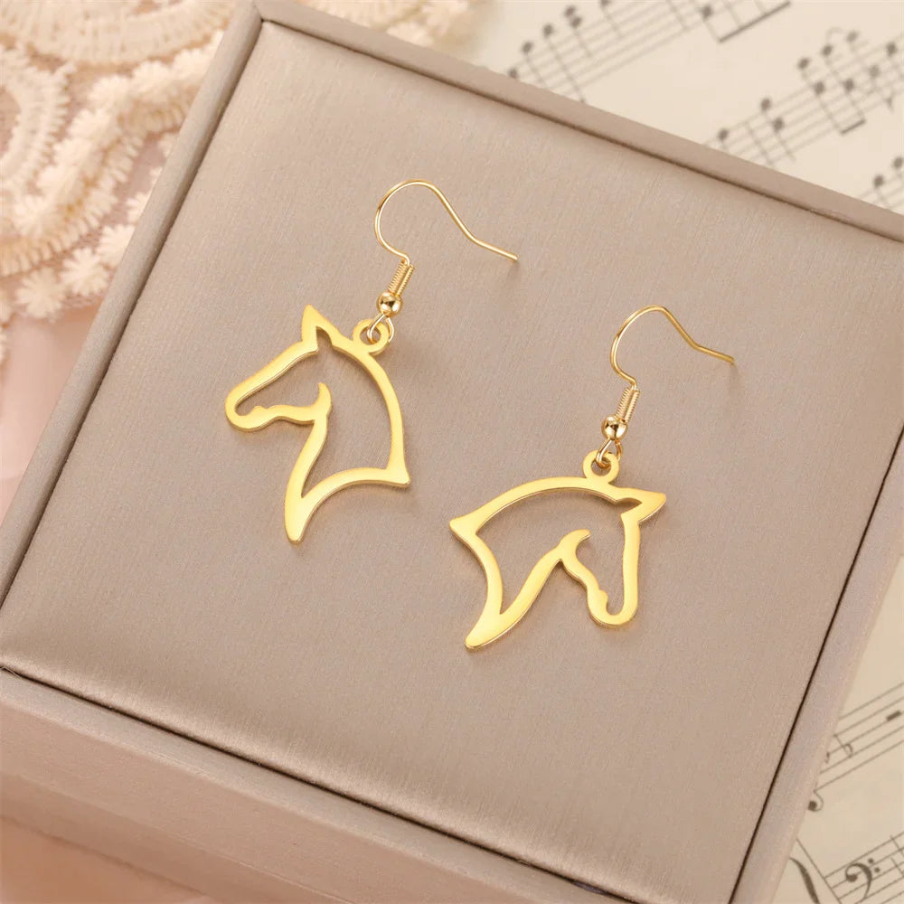 My Shape Boucles d'oreilles tête de cheval pour femme, acier inoxydable, goutte de cheval, boucle d'oreille pendante, bijoux amoureux, cadeaux du Nouvel An