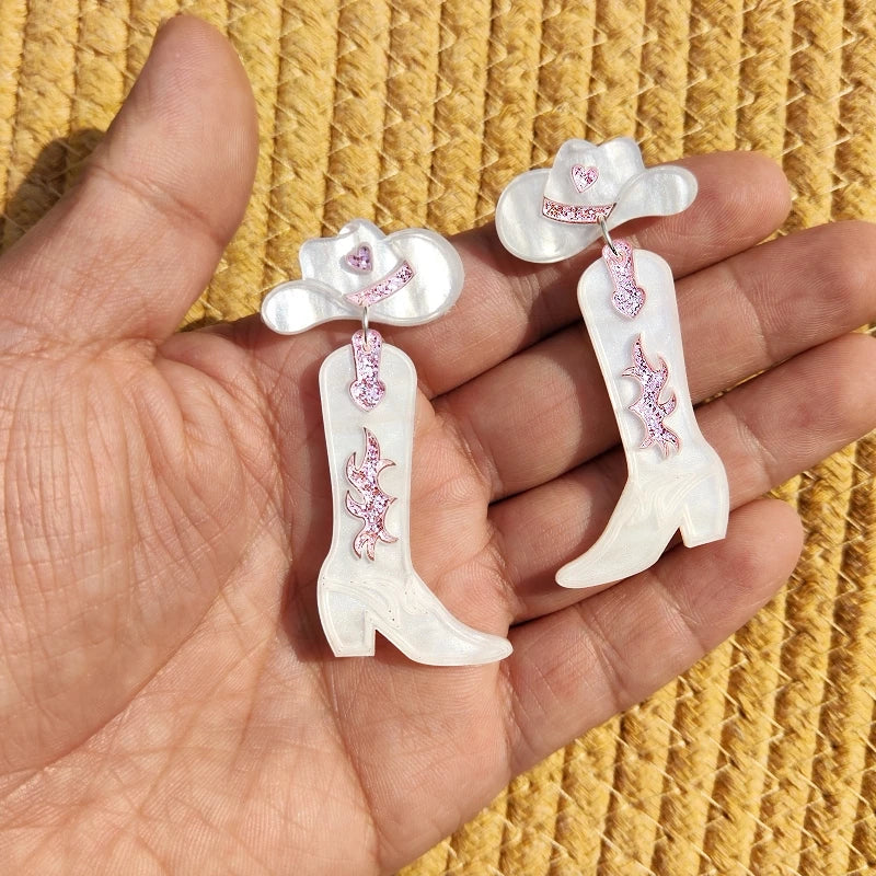 KUGUYS nouveau Cowgirl boucles d'oreilles pour femmes bijoux de mode mignon Cool Cowboy chapeau bottes boucles d'oreilles à la mode acrylique accessoire cadeau