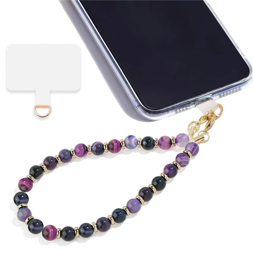 Marble Beaded Phone Wrist Strap, Detachable Cellphone Lanyard with Tether Tab, Hands-Free Wristlet Bracelet, Grip for Women