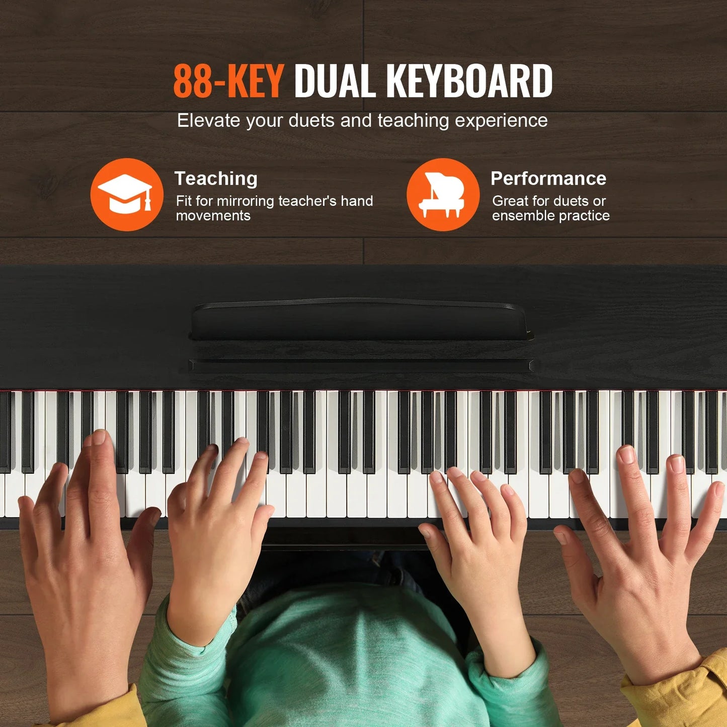 VEVOR Piano numérique, 88 touches entièrement pondérées, ensemble piano à clavier électrique portable avec double clavier, haut-parleurs, pédale de sustain, casque, Bluetooth USB MIDI, pour débutants