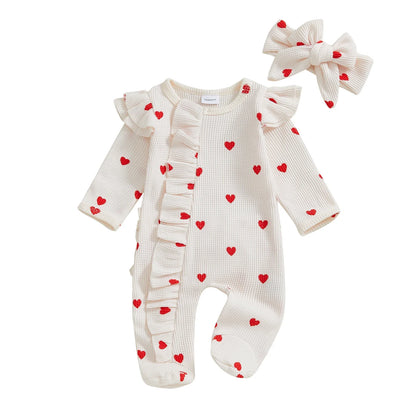 Tregren - Combinaison pour nouveau-né fille, pyjama à volants, fermeture éclair, avec bande de sauna
