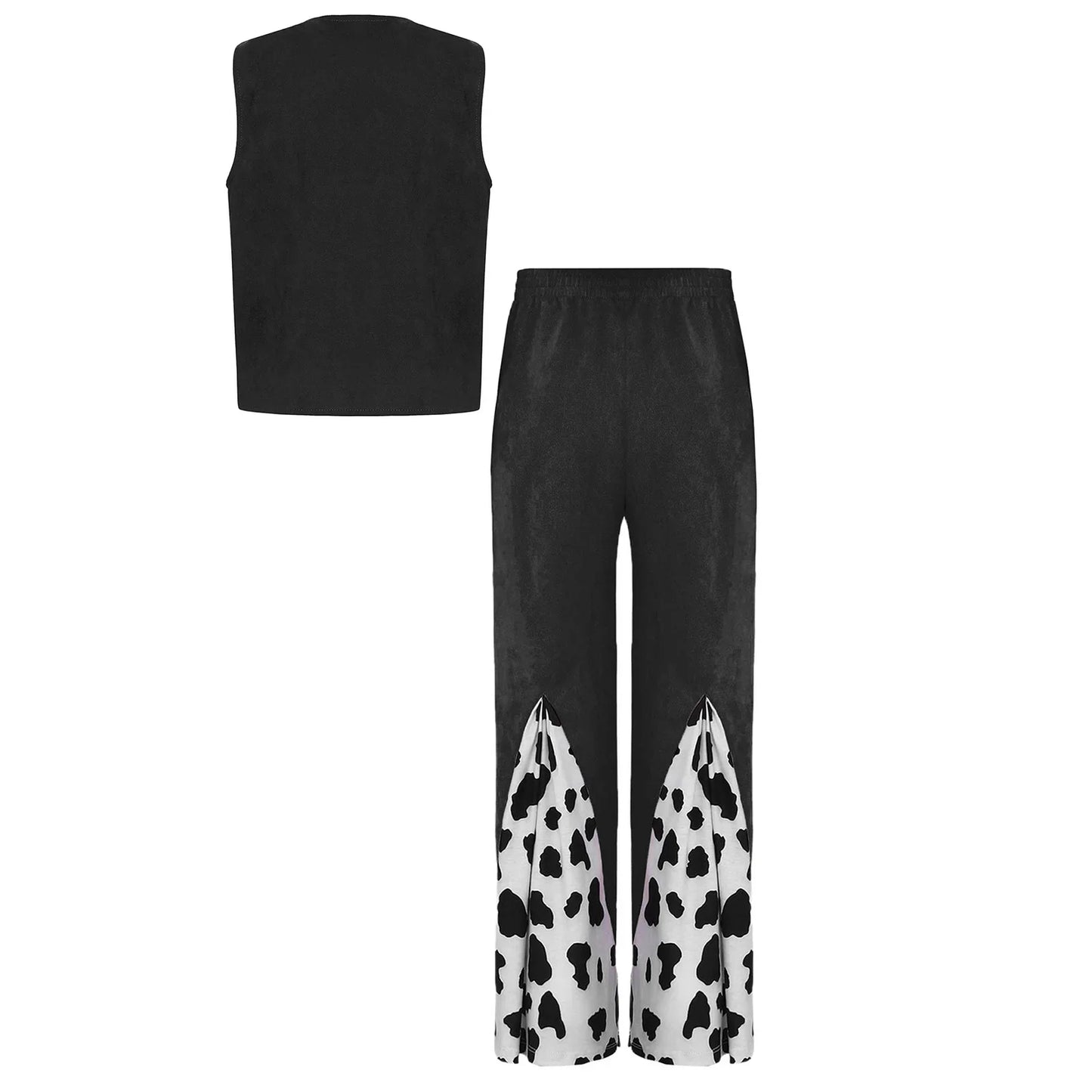 Enfants enfant Halloween Western Cowboy Cowgirl Cosplay Costume imprimé vache gilet à pampilles et ensemble de pantalon évasé Carnaval fête habiller