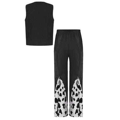 Enfants enfant Halloween Western Cowboy Cowgirl Cosplay Costume imprimé vache gilet à pampilles et ensemble de pantalon évasé Carnaval fête habiller