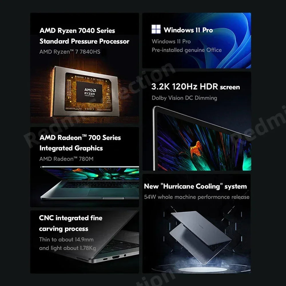2023 Xiaomi Ordinateur portable Redmi Book Pro 15 Ryzen R5-7640HS/R7-7840HS AMD 780M/760M 16 Go de RAM 512 Go/1 To 15,6 pouces 3.2K 120Hz Mi Notebook