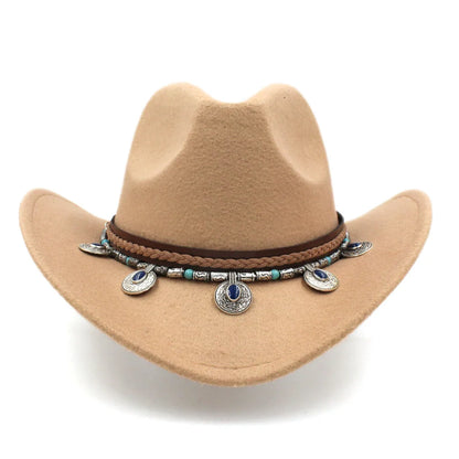 Chapeau de cowboy occidental pour hommes et femmes, casquette de cow-girl d'équitation, feutre à large bord, Fedora Jazz Church Caps Шляпа Chapeau
