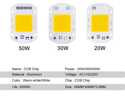 LED COB lampe perle 20W 30W 50W 220V IP65 IC intelligent pas besoin de pilote bricolage projecteur LED ampoule projecteur extérieur puce lampe plus brillante
